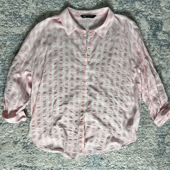 Zara Pink Gingham Button-up - Picture 1 of 4